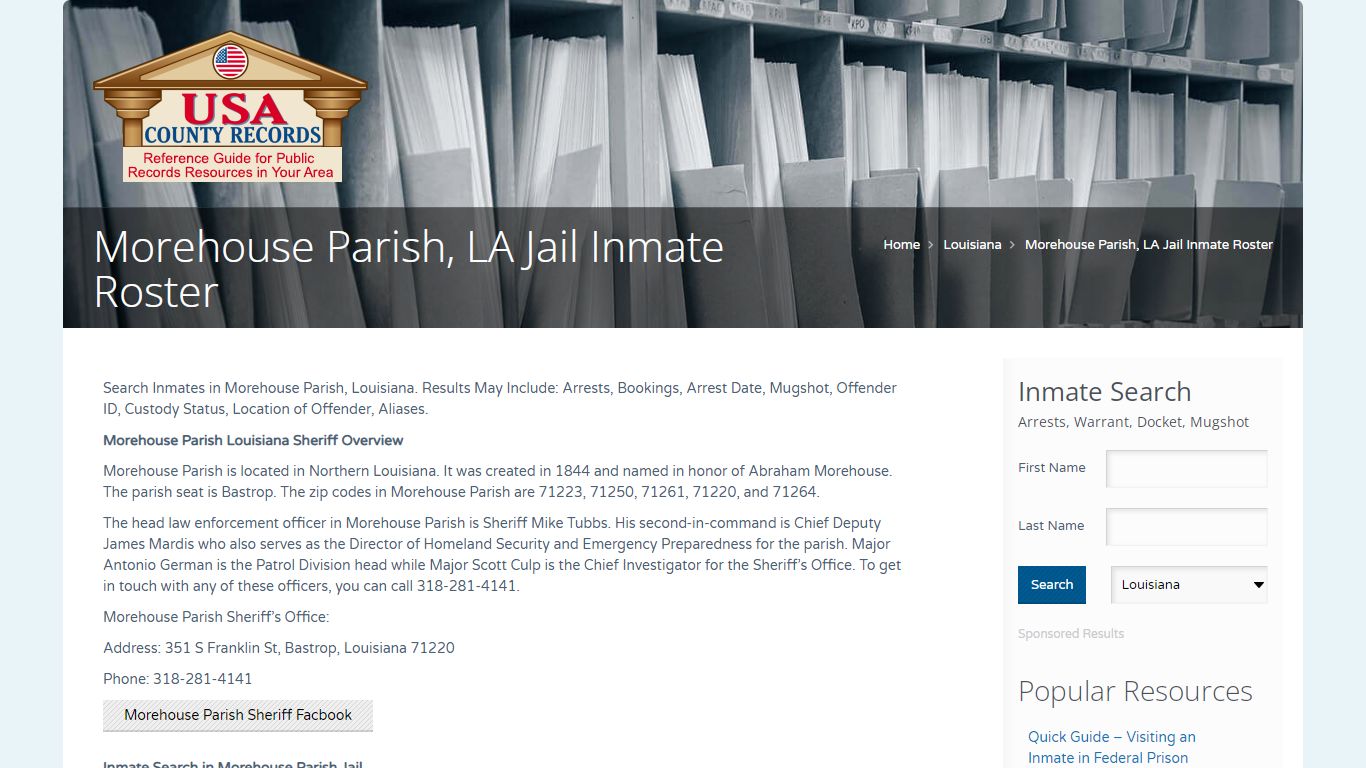 Morehouse Parish, LA Jail Inmate Roster | Name Search