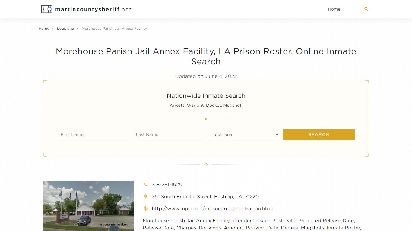 Morehouse Parish Jail Annex Facility, LA Prison Roster ...